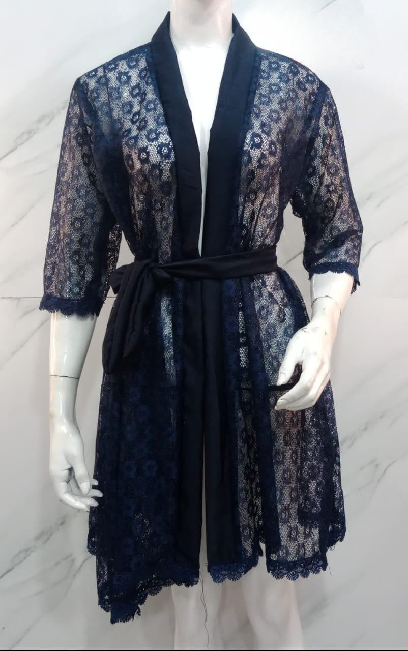 Royal Blue Lace Work Silk Gown Set.