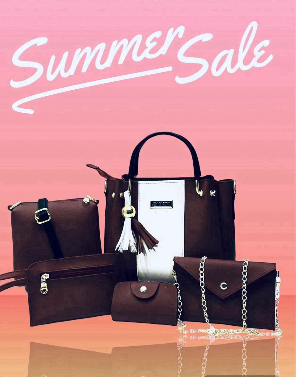 Chic Women's Rexine Hand Bag Set - 5 Pcs
