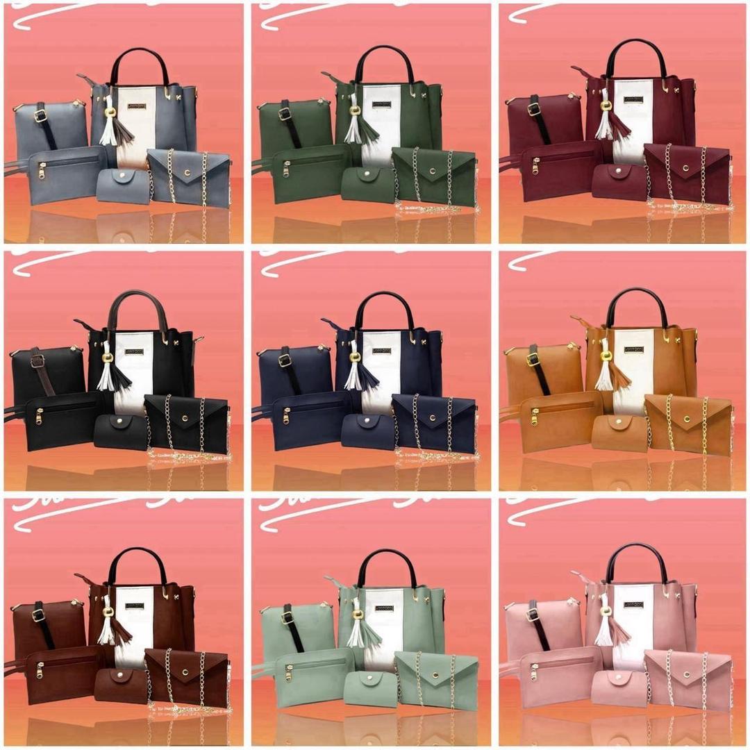 Chic Women's Rexine Hand Bag Set - 5 Pcs