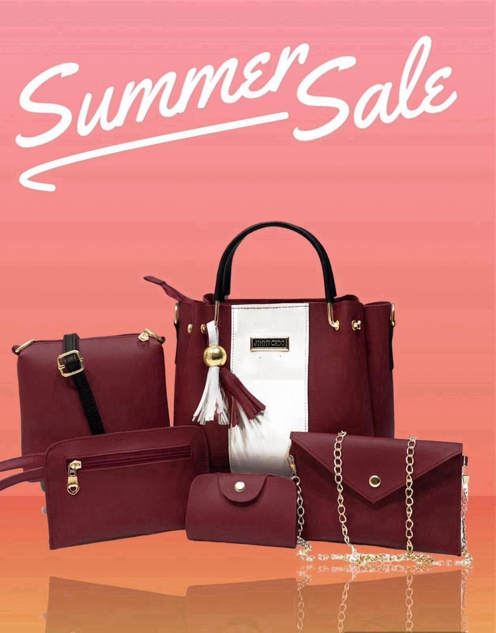 Chic Women's Rexine Hand Bag Set - 5 Pcs